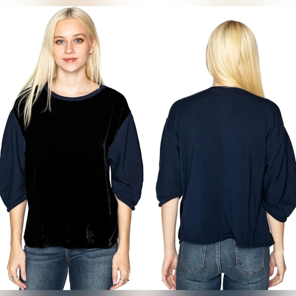 Velvet by Graham & Spencer Berta Velvet Fleece Puff Sleeve Top Size XS - Picture 1 of 9